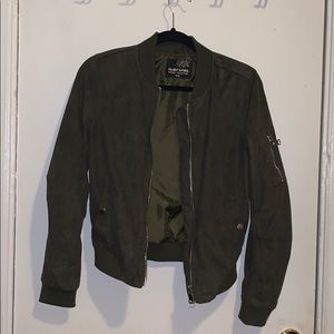 Green suede bomber jacket